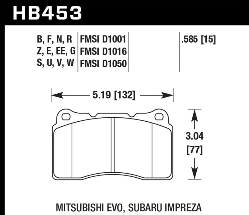 Hawk 03-06 Evo / 04-09 STi / 09-10 Genesis Coupe (Track) / 2010 Camaro SS DTC-70 Race Front Brake Pa